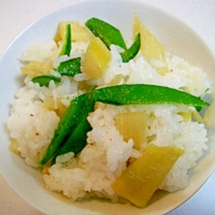 麺つゆで☆　たけのことスナップエンドウの混ぜご飯♪